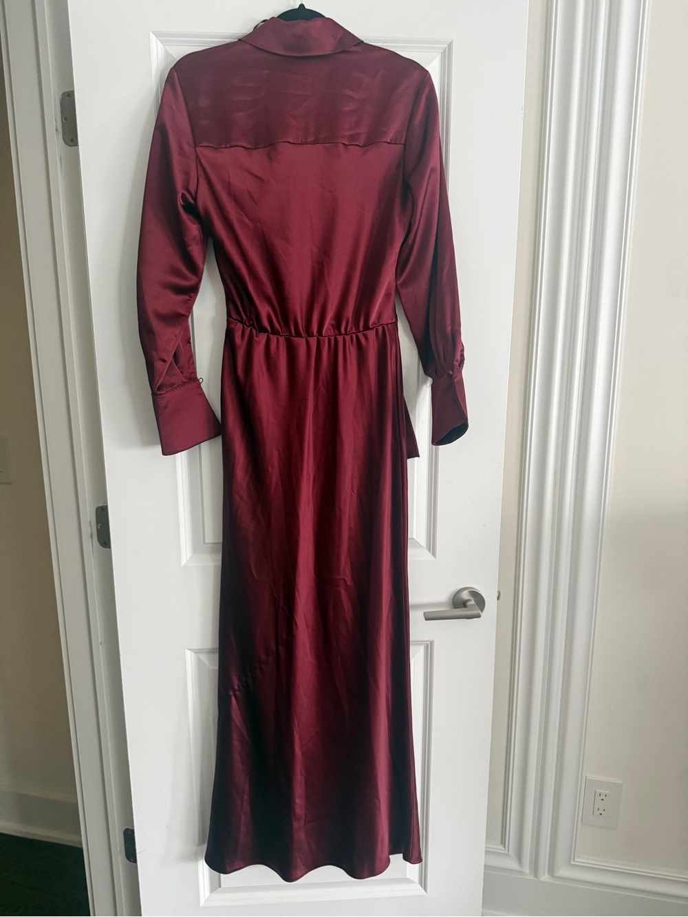 XSCAPE EMERY" SATIN LONG SLEEVE COLLARED DRESS Wrap Satin Shirt Sz 4 color wine - Picture 12 of 12
